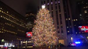 纽约最大圣诞树点亮 看情侣如何在树下花样撒狗粮