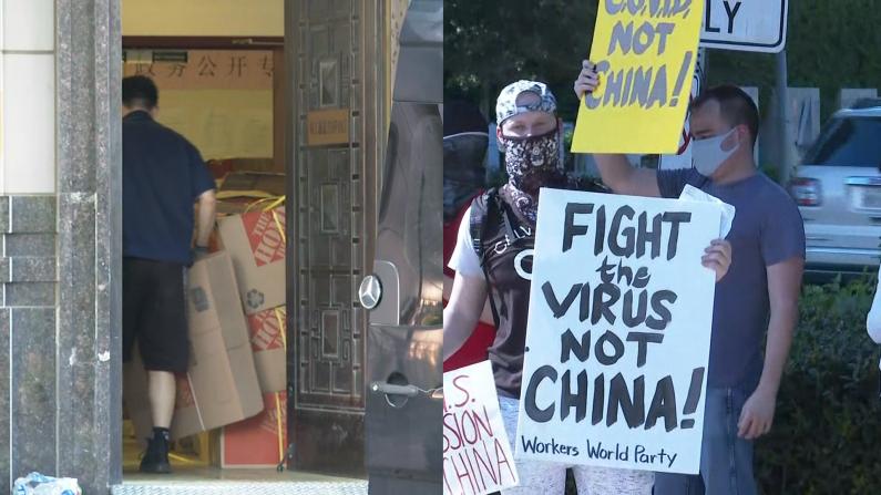 中国驻休斯敦总领馆打包物品 民众：应对抗病毒而非中国