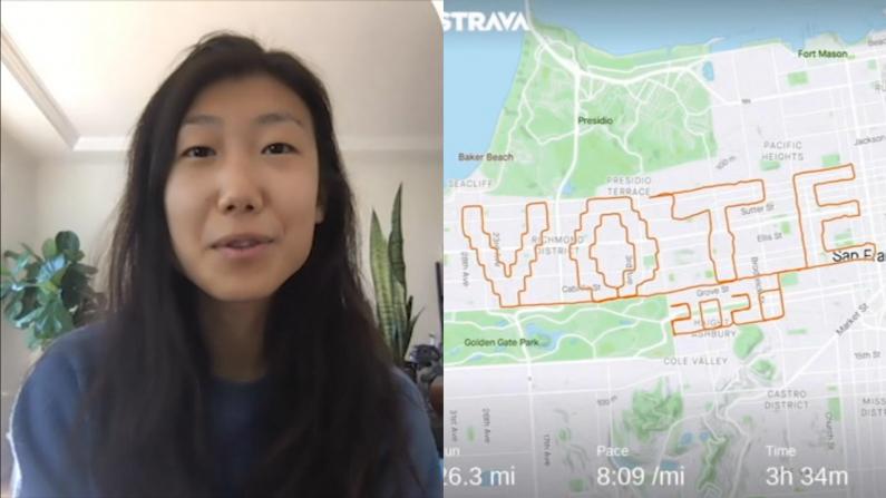 Vote 2020!旧金山一华裔女子用这种方式呼吁投票