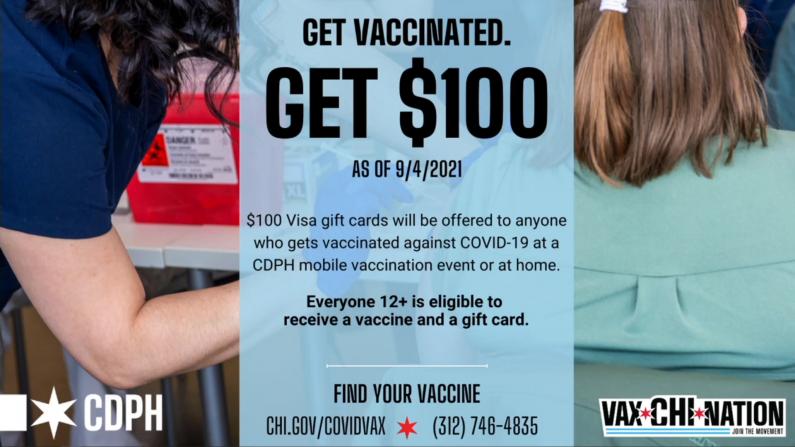 芝加哥市府再出招 给接种疫苗者$100