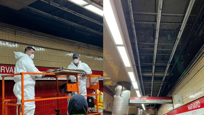 哈佛地铁站百块有安全隐患的天花板被移除